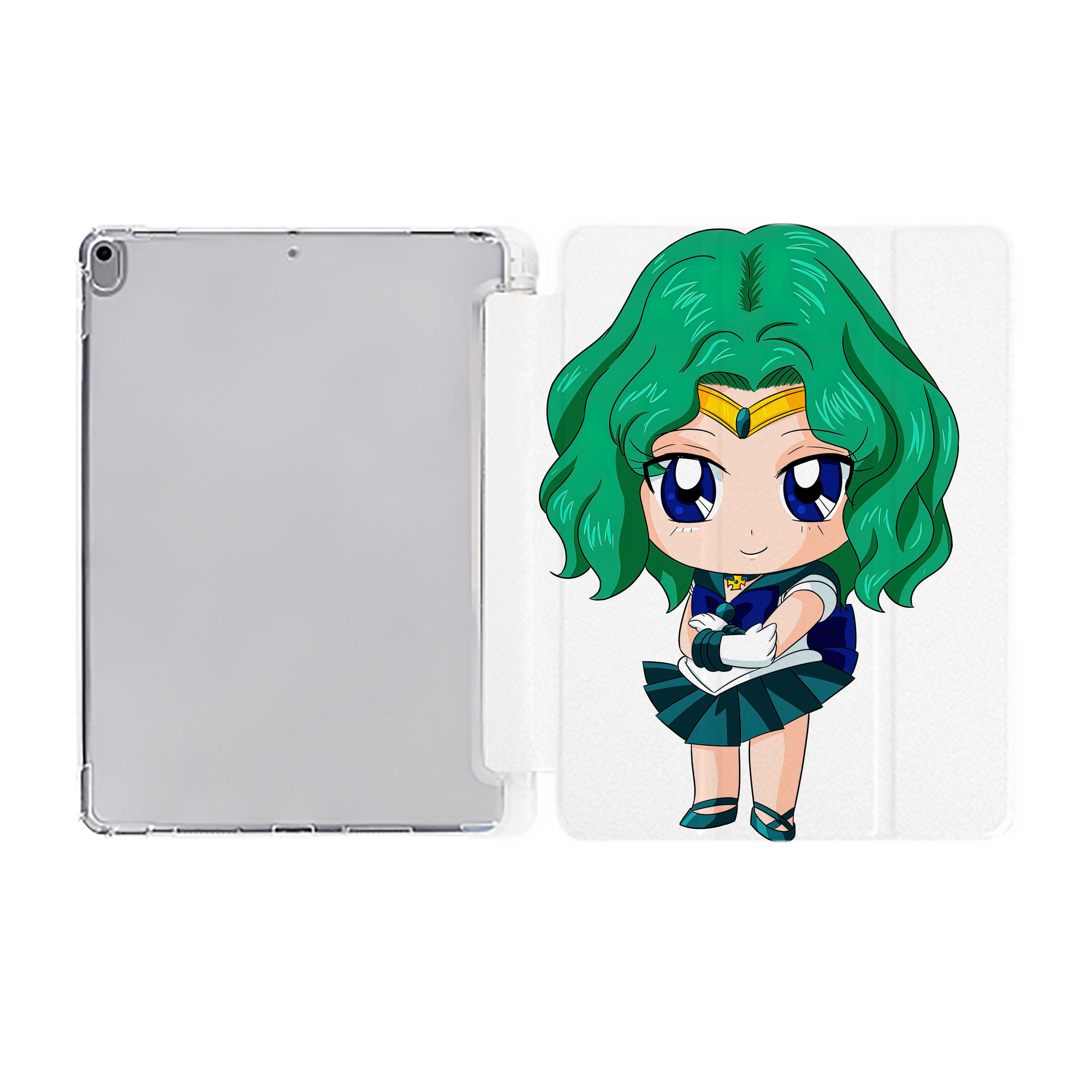 （画像用） 美少女戦士セーラームーン 海王 みちる（かいおう みちる） Sailor Moon Kaiou Michiru IPad ケース ペン収納付き 三つ折りスタンド PUレザー×シリコン 対応機種9.5/10.5/10.9インチ